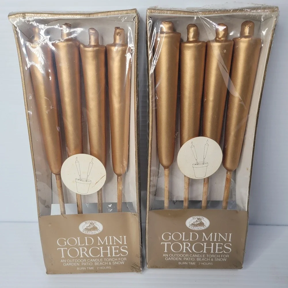 Boston Warehouse Gold Mini Patio Torch Candles Outdoor Torches 2 Sealed Packages